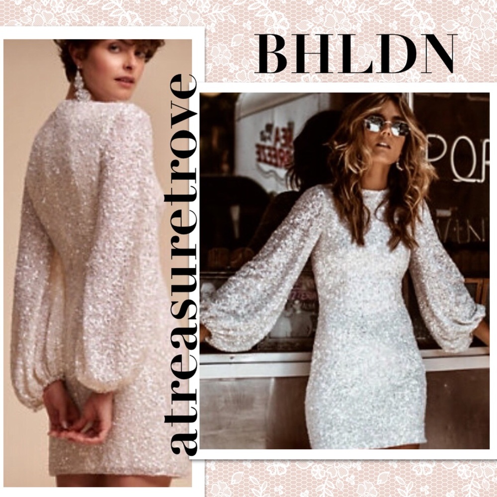 🎉HP BHLDN Goldie 4 / Sm Off White Ivory Allover Sequins Wedding Bridal Mini